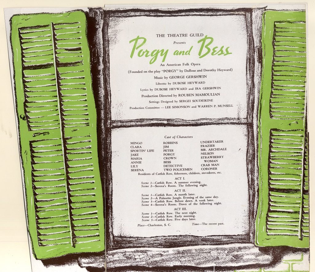 Porgy and Bess original cast program