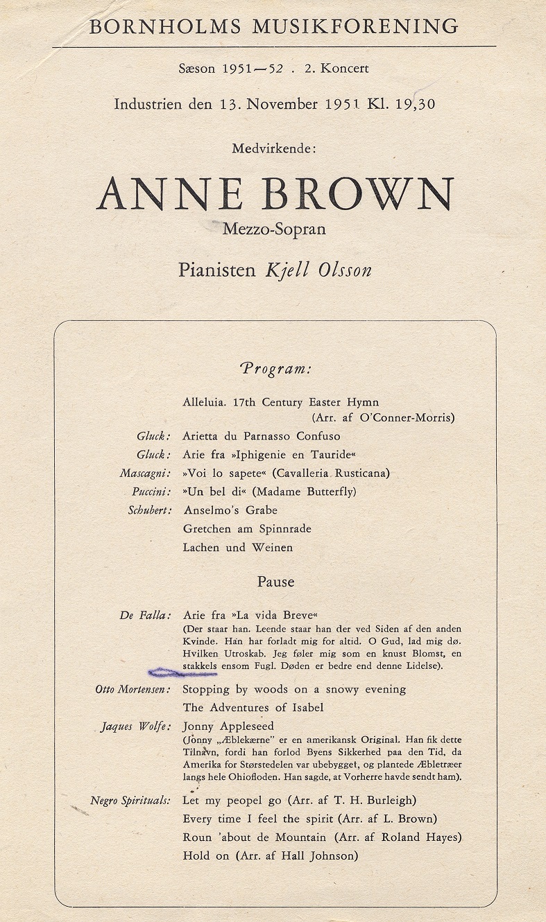 Anne Brown, concert program