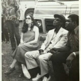 Photo of l. to r.: unidentified man, Allison Miner, Professor Longhair, unidentified man, circa 1970s, location and photographer unidentified, Allison Miner papers HJA-039, “Photos” box, Tulane University Special Collections.