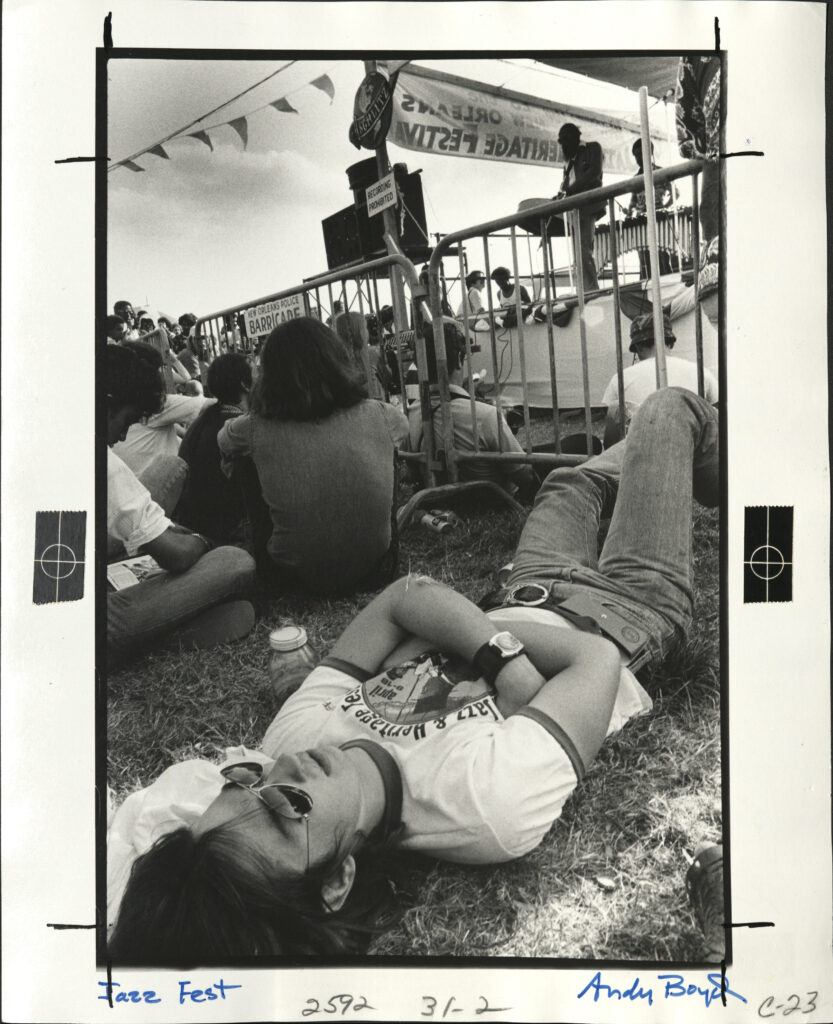 Napper at Jazz Fest, 1976, photographer: G. Andrew Boyd, Louisiana Image Collection LaRC-1081, Box 29, Folder 2, Tulane University Special Collections.