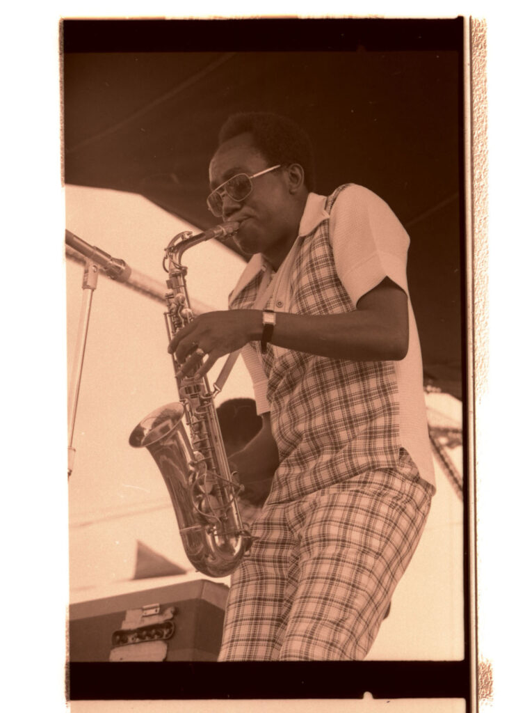 James Rivers performs at Jazz Fest, 1974, photographer unidentified, Tad Jones collection HJA-056, Box 28, Folder 46, Tulane University Special Collections.