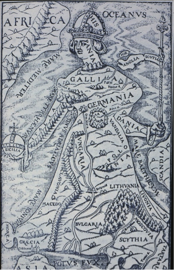 Cosmographia's 1588 illustration of Europe
