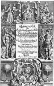 Frontispiece for a 1628 edition of Cosmographia