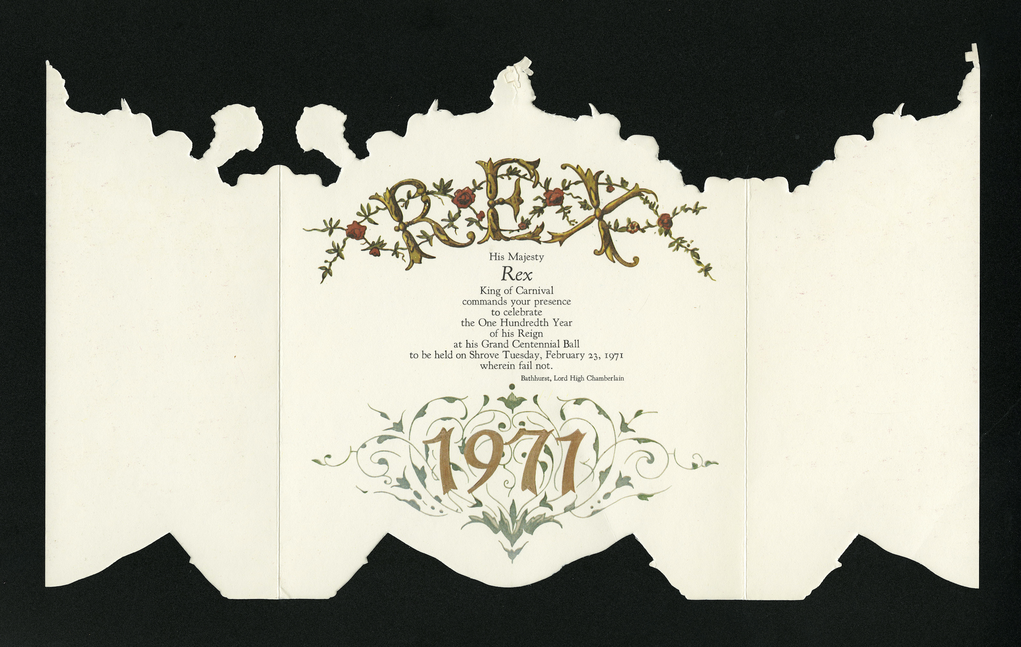 Rex Carnival Krewe 1971 Mardi Gras ball invitation interior