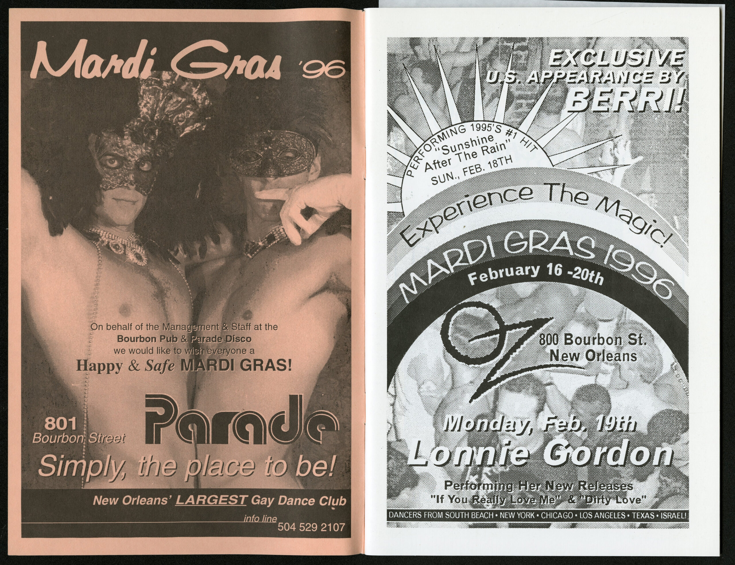 Interior pages, Krewe of Petronius 1996 pamphlet, showing advertisements