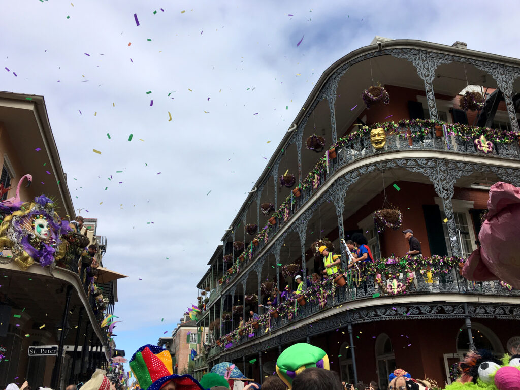 Mardi Gras Day at Royal Street and St. Peters Street, New Orleans