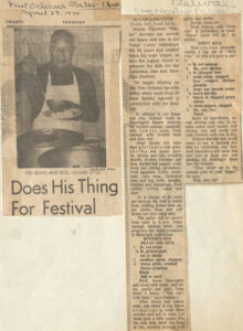 Newspaper clipping of a profile and red beans and rice recipe for restauranteur and Jazz Fest food vendor Clarence “Buster” Holmes, April 23, 1970, 'New Orleans-States Item,' Hogan Archive vertical file, Tulane University Special Collections.
