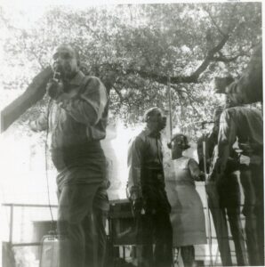 An unidentified group performs at the 1971 Jazz Fest, photographer unidentified; Allison Miner papers HJA-039, “Photos” box, Tulane University Special Collections.