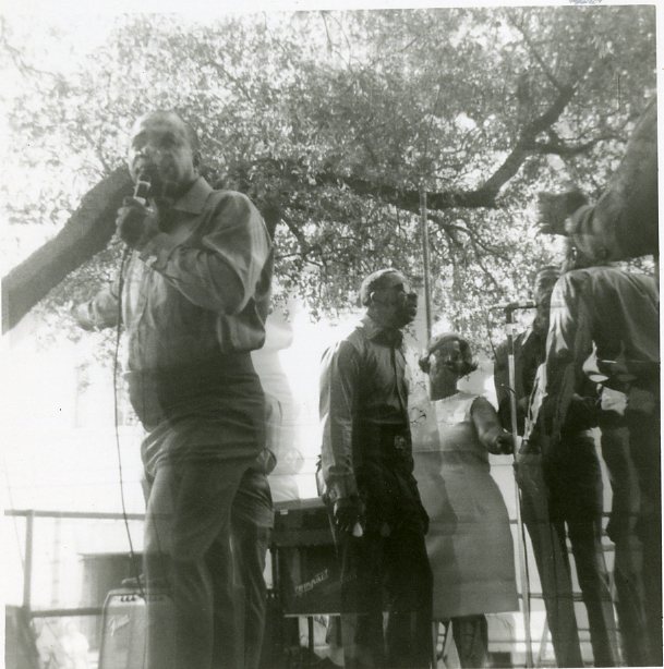 An unidentified group performs at the 1971 Jazz Fest, photographer unidentified; Allison Miner papers HJA-039, “Photos” box, Tulane University Special Collections.