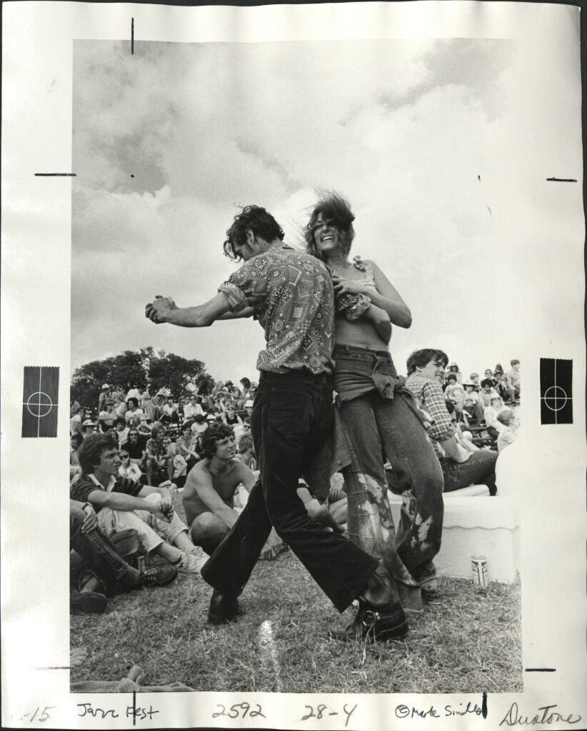 Dancers at Jazz Fest, 1976, photographer: Mark J. Sindler, Louisiana Image Collection LaRC-1081, Box 29, Folder 2, Tulane University Special Collections.