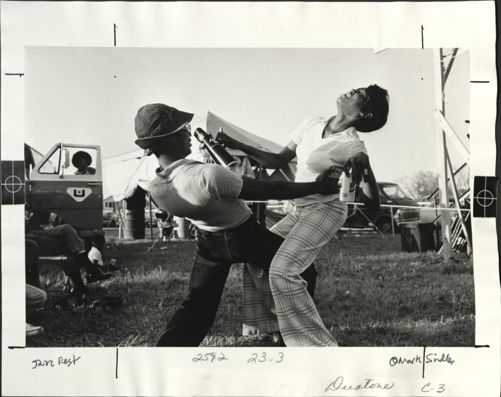 Dancers at Jazz Fest, 1976, photographer: Mark J. Sindler, Louisiana Image Collection LaRC-1081, Box 29, Folder 2, Tulane University Special Collections.