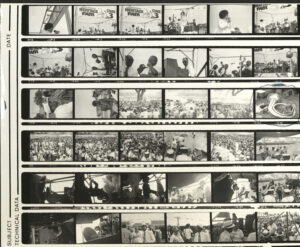 Proof sheet, Louisiana Heritage Fair Stage 3, with Onward Brass Band, Dance Band, Louis Cottrell’s Band, Danny Barker, and Blue Lu Barker, circa 1973, photographer unidentified, Mina Lea Crais collection HJA-060, 117.086, Tulane University Special Collections.