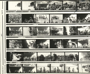 Proof sheet, Louisiana Heritage Fair Stages 2, 4, and 5, with the Fairview Baptist Church Band, Onward Brass Band, and Ed Garland, 1973, photographer unidentified, Mina Lea Crais collection HJA-060, 117.087, Tulane University Special Collections.