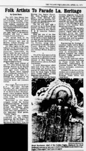 Jazz Fest article written by Quint Davis, The Tulane Hullabaloo, April 16, 1971, University Archives, Tulane University Special Collections.