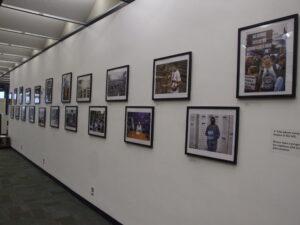 Long gallery wall exhibit at The Latin American Library