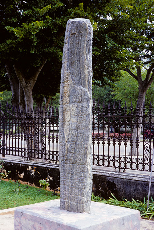Carved stela with hieroglyphs