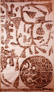 Rubbing of a relief sculpture depicting a tree and human skull