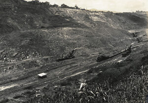 Machinery working in a mountain range.