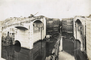A construction site with standing water.
