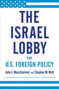 Book cover for The Israel Lobby. White cover with navy and light blue font