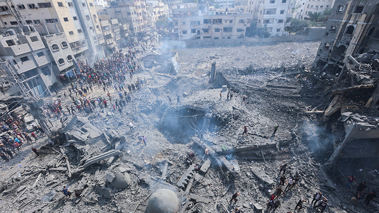 Destruction of a residential complex following airstrike in Al-Shati refugee camp, Gaza City