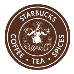 A brown and white logo from Starbucks Coffee, 1971