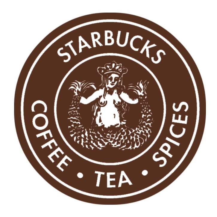 A brown and white logo from Starbucks Coffee, 1971