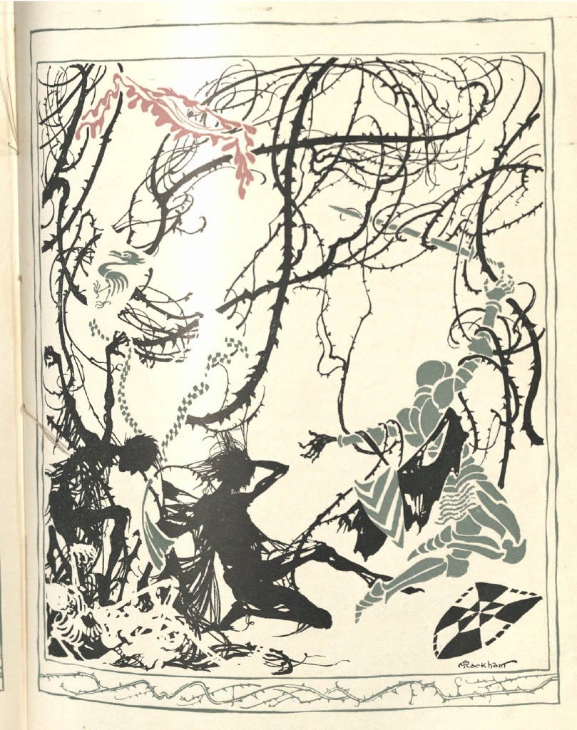 Illustration of a prince journeying to save sleeping beauty
