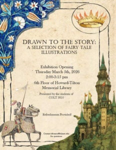 Exhibit poster depicting a knight on horseback approaching a castle